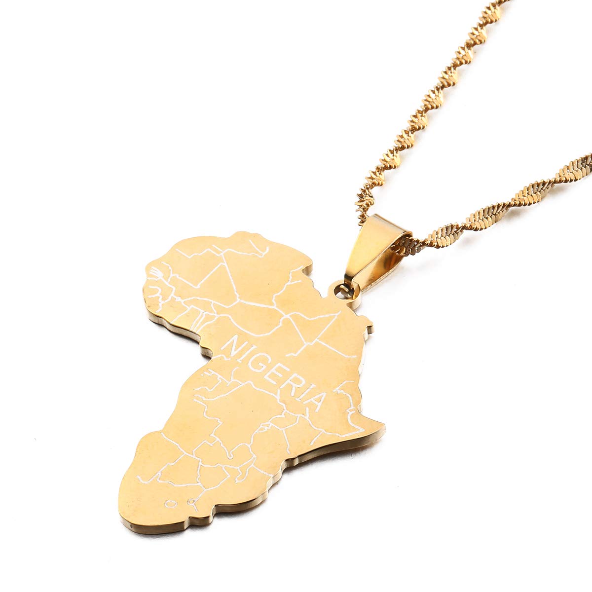 Gold Africa Map Pendant Necklace with Nigeria - Unisex African Jewelry for Men & Women | Perfect for Cultural Events, Travel Accessories & Unique Gifts