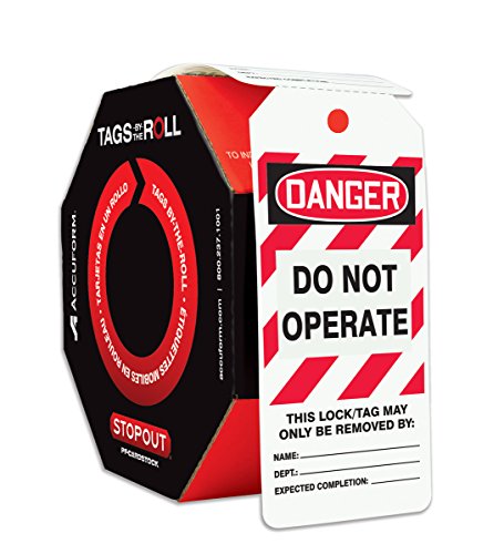 Accuform 250 Lockout Tags by-The-Roll - Danger Do Not Operate Equipment Locked Out | OSHA Compliant, US Made Safety Tags | Tear & Water Resistant PF-Cardstock | 6.25