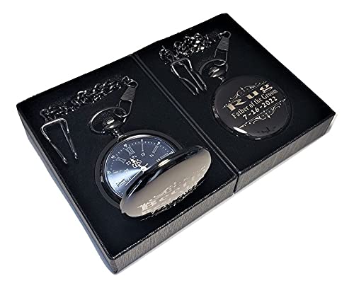 Personalized Engraved Pocket Watches for Men - Vintage Wedding Groomsmen Gifts with Stainless Steel Chain & Gift Box (Silver) - Perfect for Best Man, Father's Day & Anniversary Presents