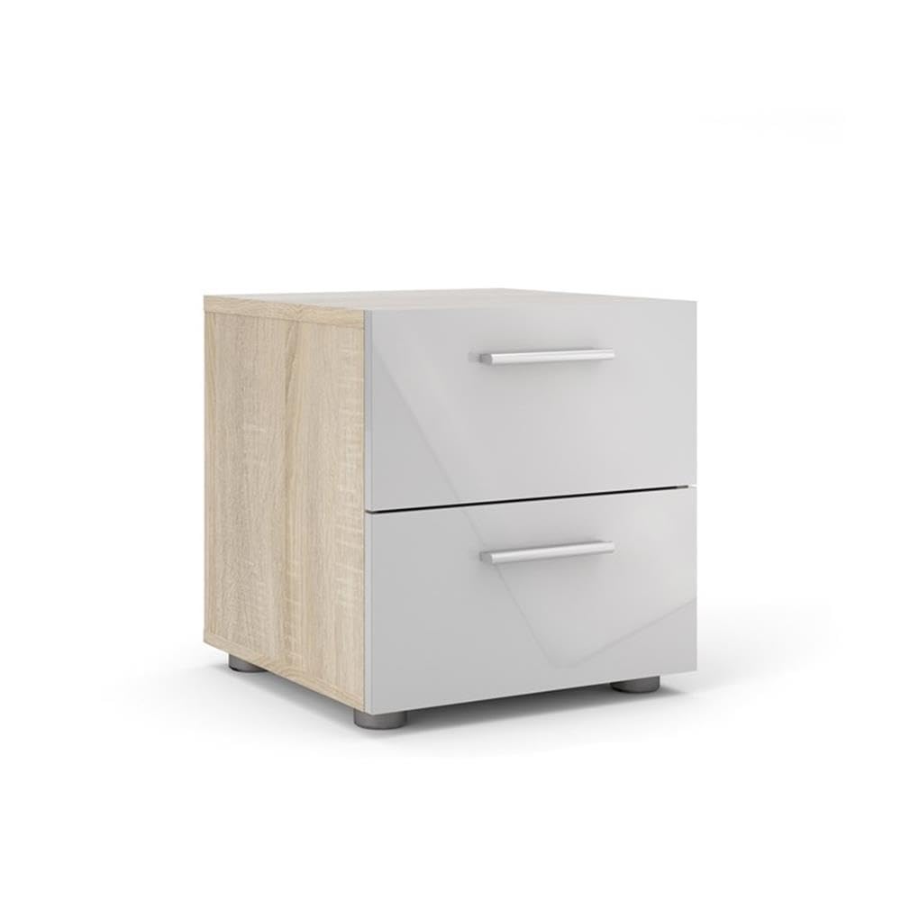 Modern 4-Piece Oak & White Gloss Bedroom Set with Nightstands, Dresser & Chest | Space-Saving Storage Solution for Small Bedrooms & Apartments