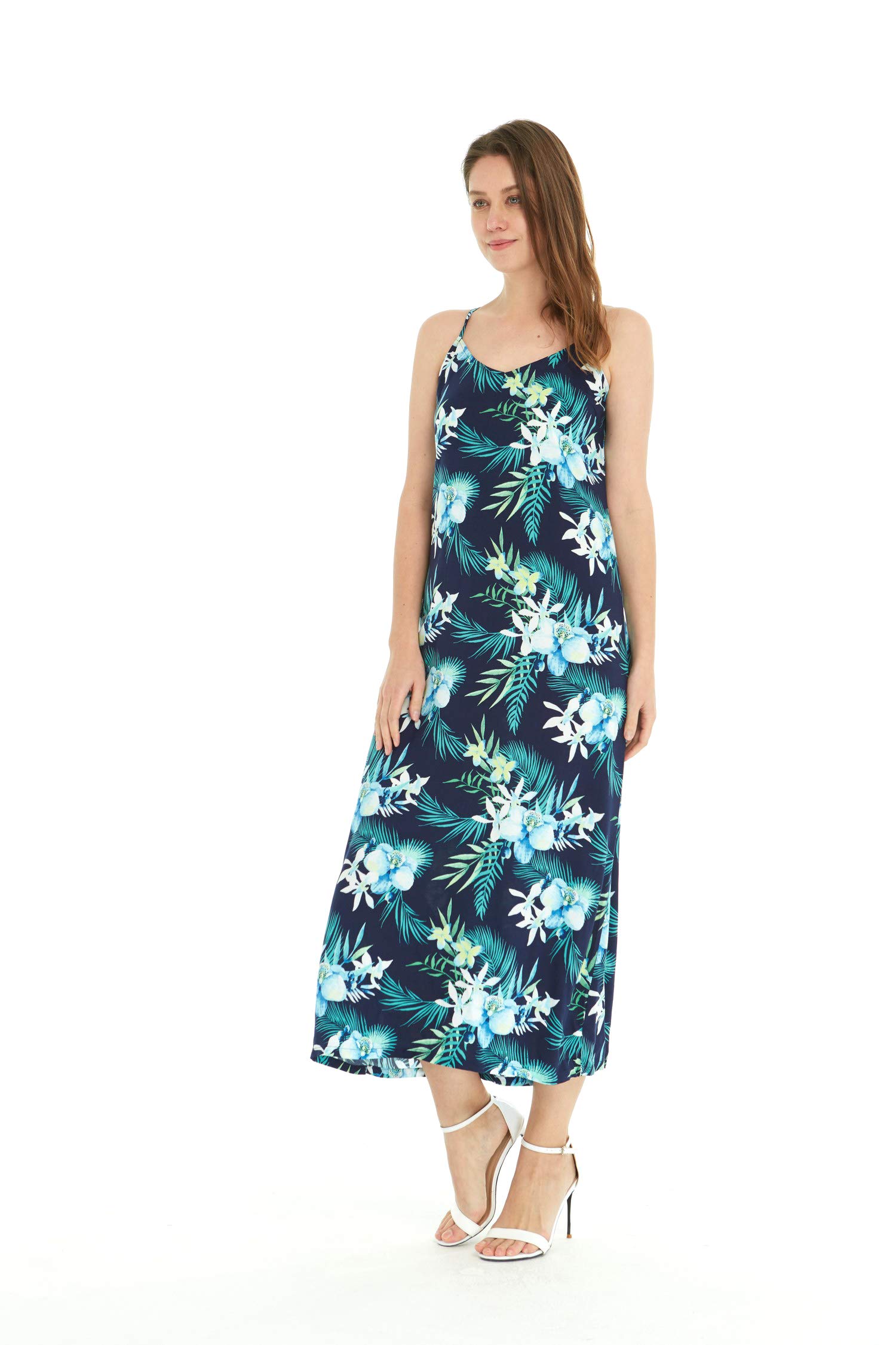 Women's Hawaiian Luau Pineapple Print Maxi Dress - Floral Sweetheart Neckline Navy Blue Beach Party Dress for Summer Vacation & Tropical Themed Events