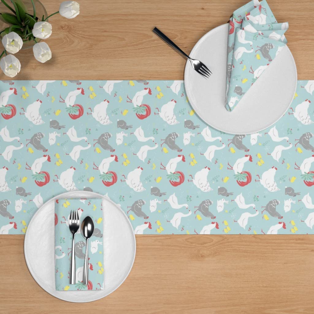 Farmyard Farm Chicken Rabbit Easter Bunny Child Animals Print Cotton Sateen Table Runner 108