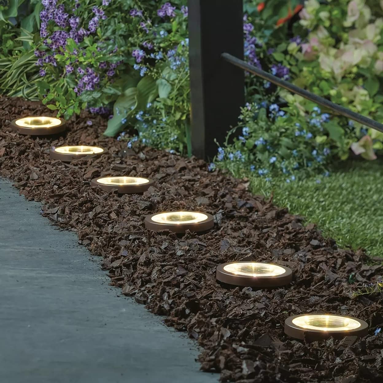 MAKTMOI Member's Mark 6-Piece Oil-Rubbed Bronze LED Solar Disc Lights - Outdoor Pathway Lighting for Garden, Yard, Walkway, and Patio