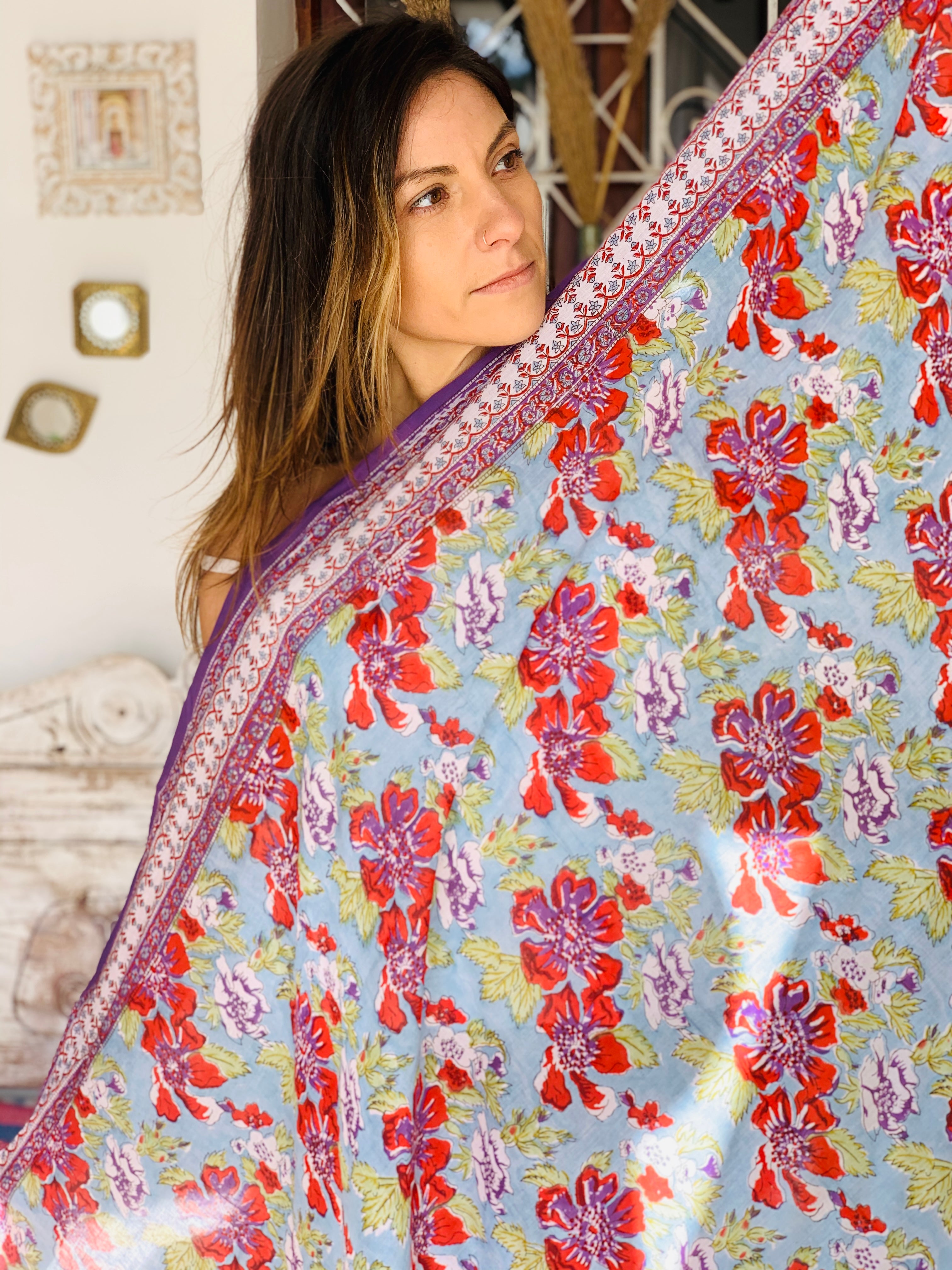 Stylish Block Print Cotton Sarong Pareo Shawl - New Collection for Beach, Pool & Summer Fashion