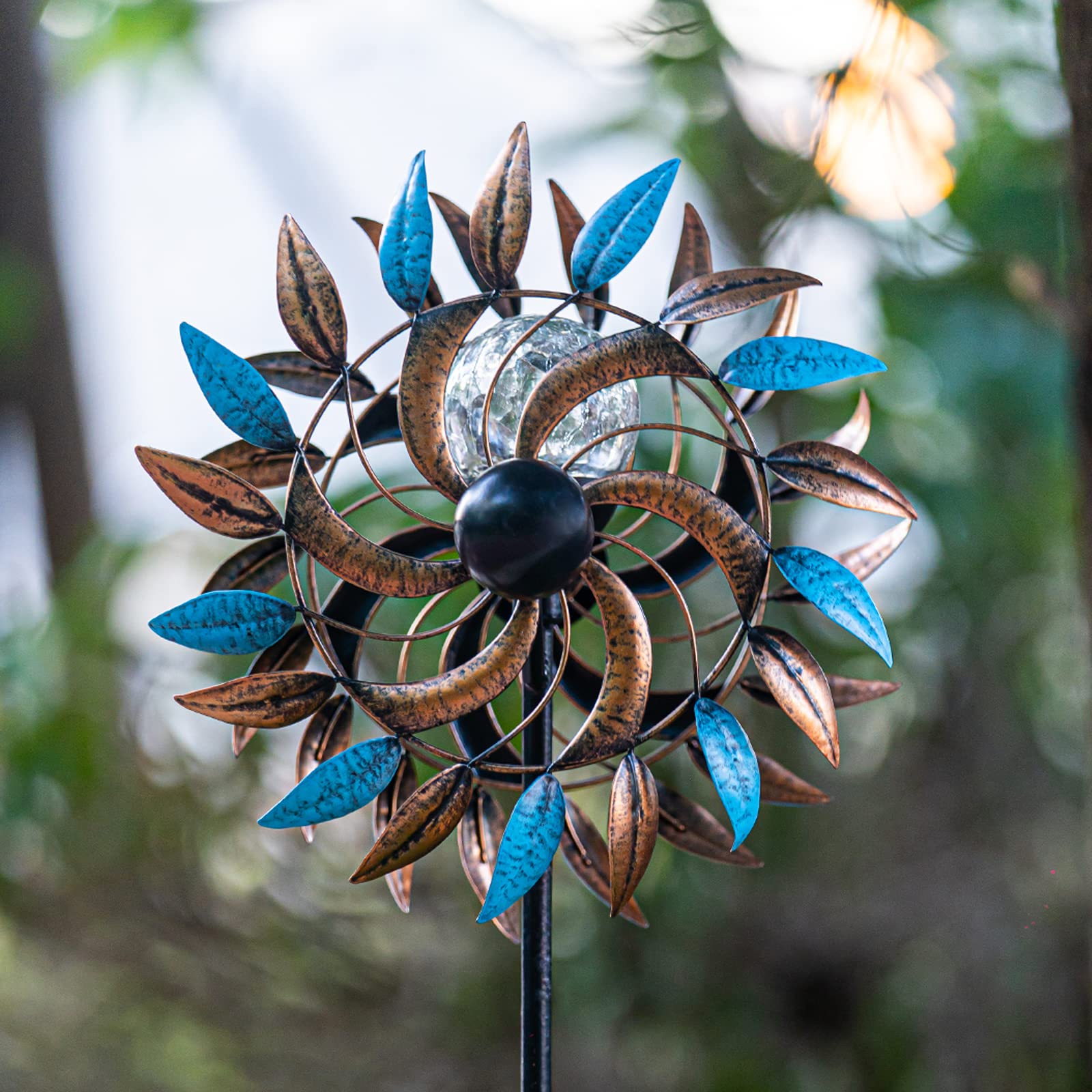 Solar Powered Metal Stake Yard Spinners - Color Changing LED Glass Ball Wind Spinner for Outdoor Garden & Lawn Decor | Weatherproof Solar Garden Spinner with Light for Patio, Yard, Backyard, and Landscape Decoration
