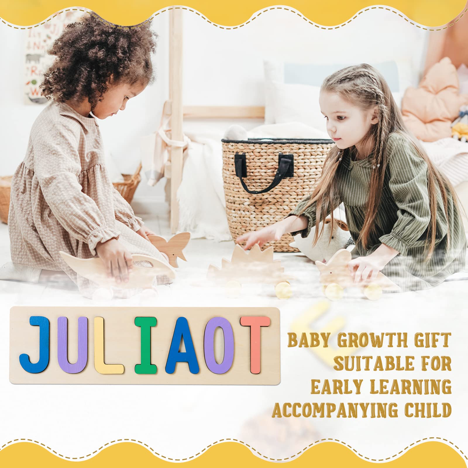 Personalized Wooden Name Puzzle for Kids - Custom Educational Learning Toy for Toddlers, Baby Boys & Girls - Thanksgiving, Christmas, Birthday Gift - Flat Rate up to 9 Letters (Style 5) - Perfect for Early Childhood Development, Montessori Learning & Holiday Gift Giving