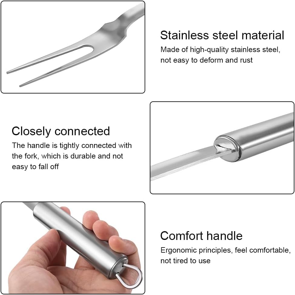 Premium Stainless Steel Meat Forks Set - 2-Prong Large BBQ Forks for Cooking, Carving, Serving & Grilling (13.3 Inch, 2-Pack) - Perfect for Outdoor BBQs, Camping & Kitchen Use
