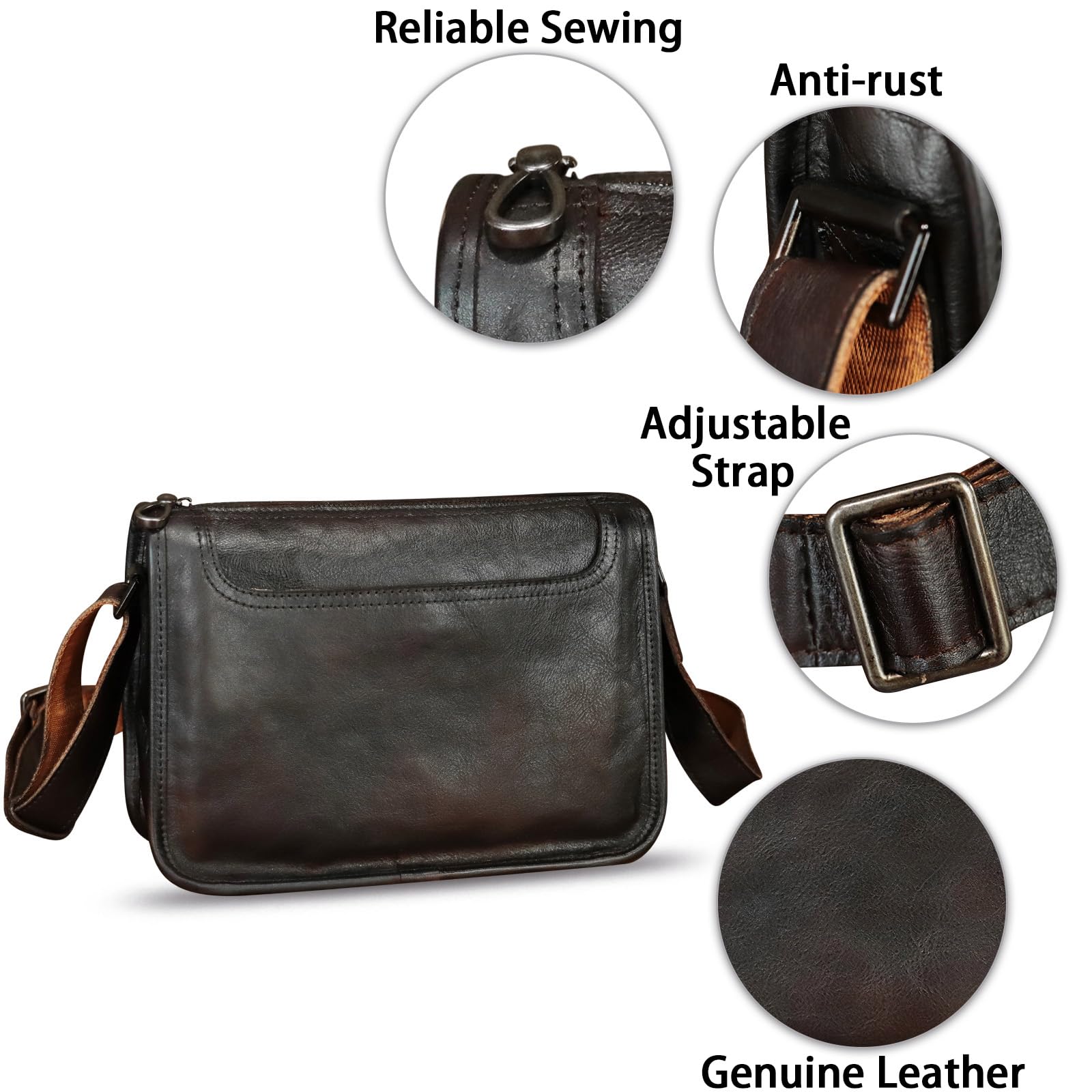 Genuine Leather Messenger Bag for Men - Crossbody Shoulder Bag, Business Sling Purse, Casual Daypack Satchel - Perfect for Office, Travel & Daily Commute