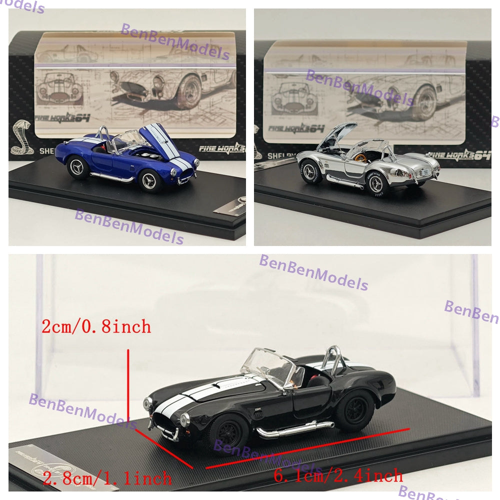 Fine Works Ford SHELBY COBRA 427S/C 1:64 Scale Diecast Model Car - Limited Edition Collectible for Display, Racing Enthusiasts & Car Lovers