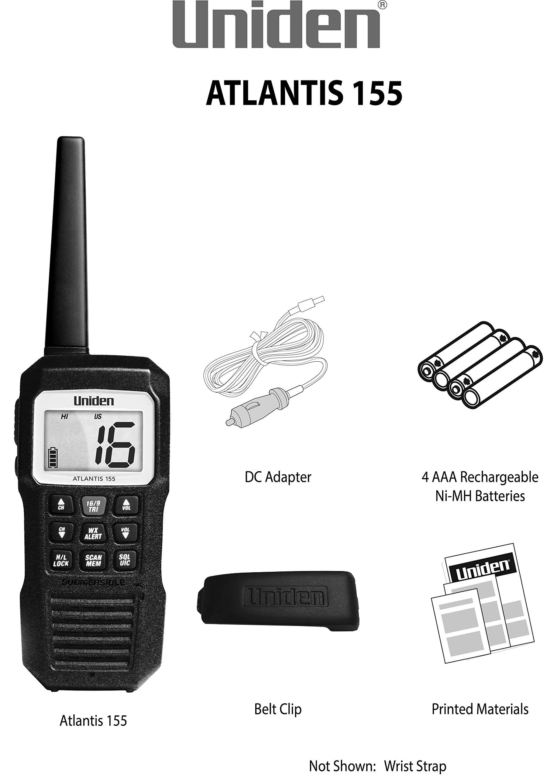 Uniden Atlantis 155 Waterproof Handheld VHF Marine Radio with NOAA Weather Alerts | SeaSense Large Air Horn for Boats | Emergency Communication & Safety Gear for Sailing, Fishing & Water Sports