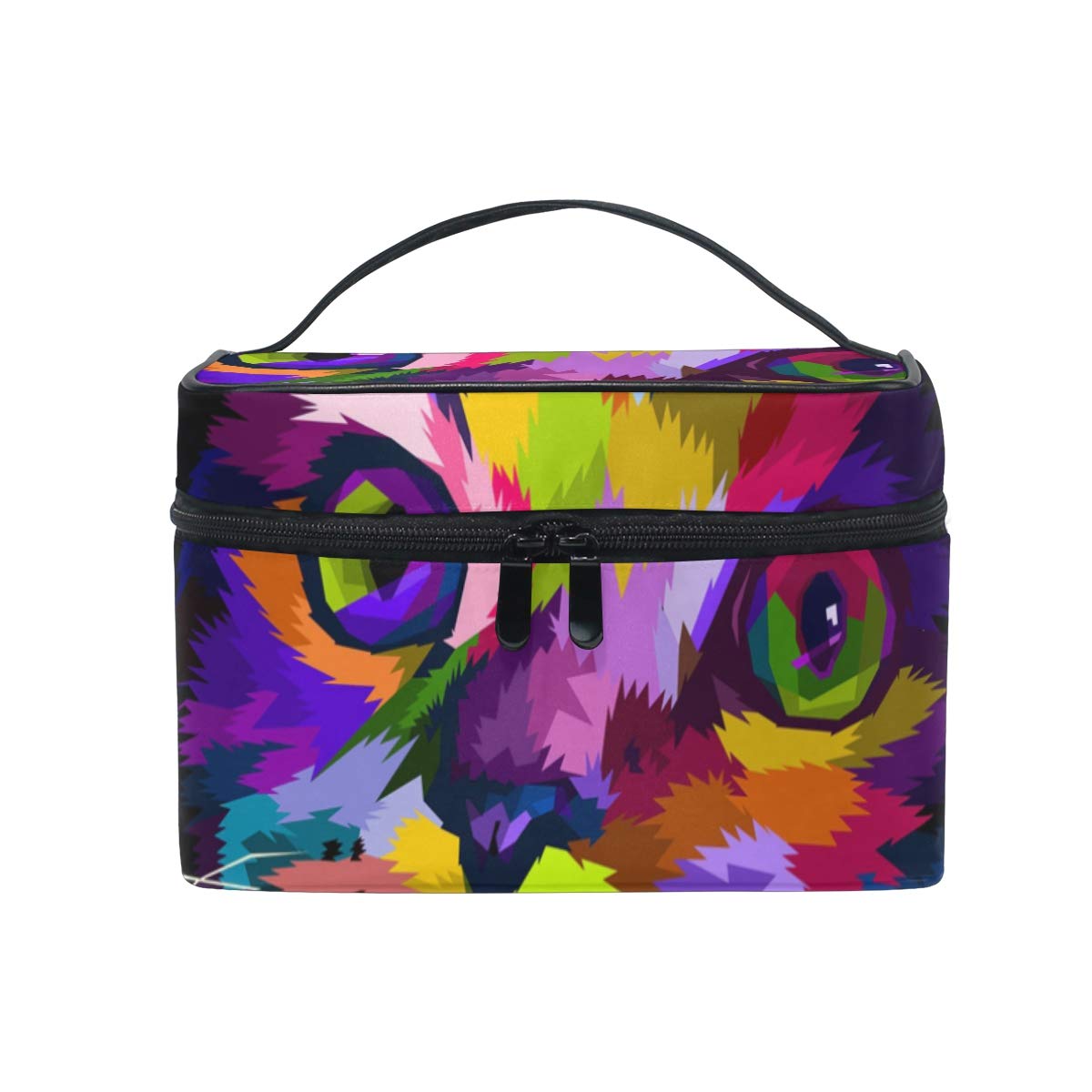 Colorful Cat Mini Makeup Train Case - 9 Inch Travel Cosmetic Organizer with Brush Holder | Multifunctional Makeup Bag & Toiletry Pouch | Perfect Gift for Travel, Gym, and Daily Beauty Storage