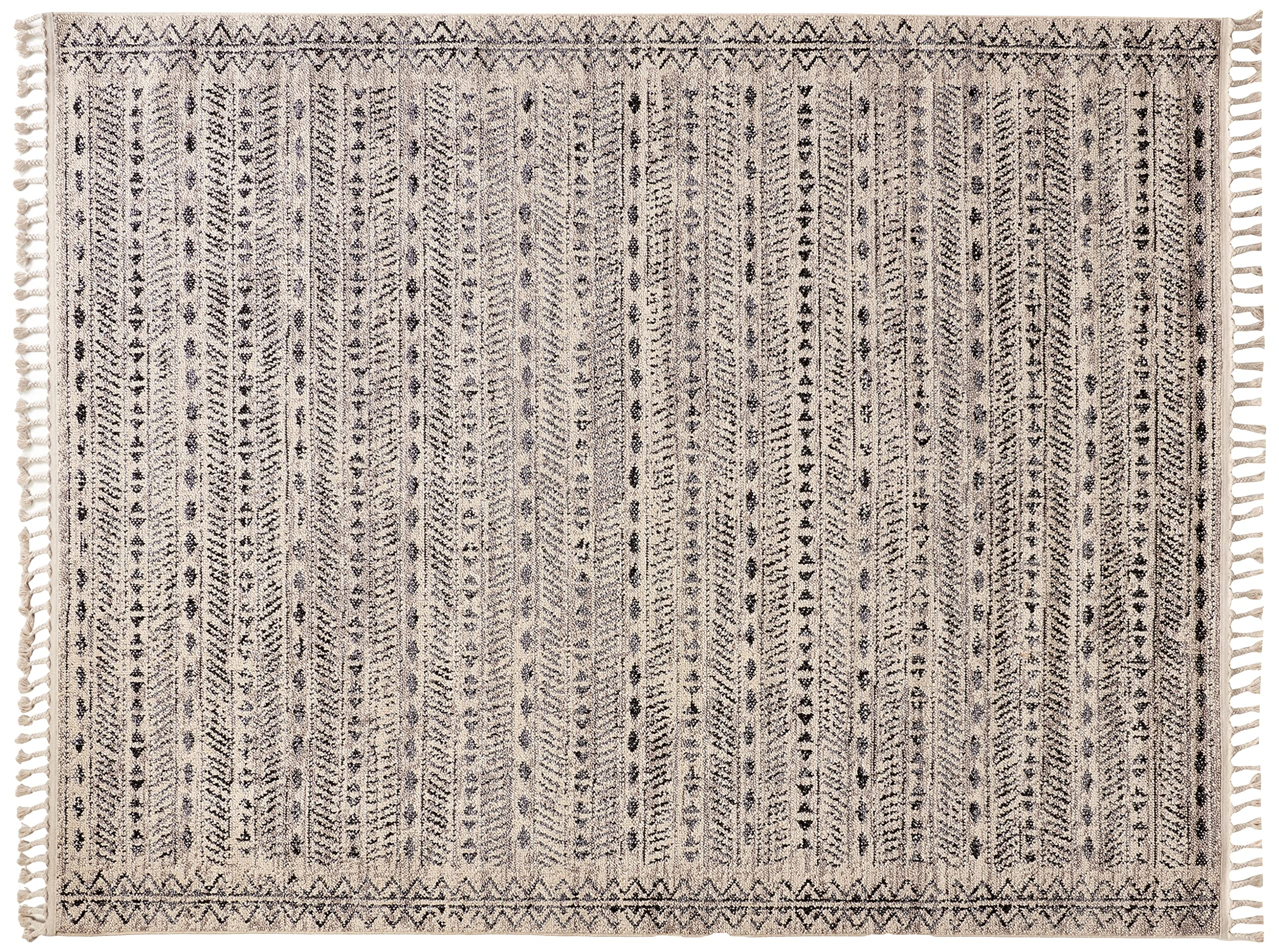 nuLOOM Akua Ethnic Bands Tassel Area Rug 8x10 Ivory - Bohemian Chic Living Room Decor, Bedroom Accent Rug for Cozy Home Style