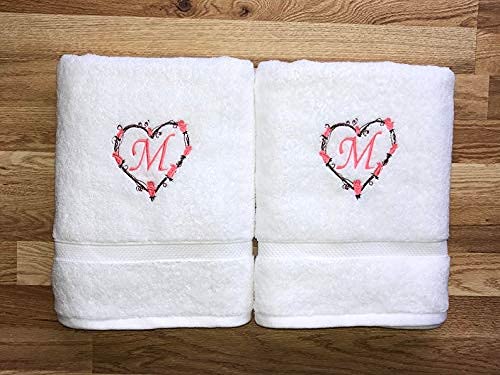 Personalized Monogrammed Heart Hand Towel - Valentine's Day Wedding Hostess Gift - Perfect for Romantic Bathroom Decor, Bridal Shower Favors & Anniversary Presents