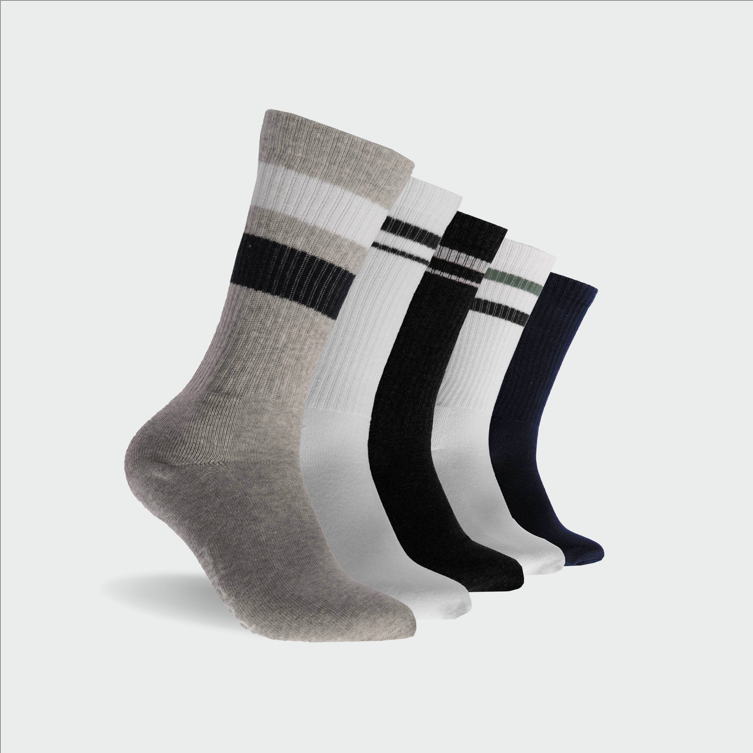 Men's Athletic Crew Socks 5-Pack - Moisture Wicking Breathable Workout Socks for Running, Gym & Sports (White/Assorted Colors) - Perfect for Jogging, Basketball & Daily Active Wear
