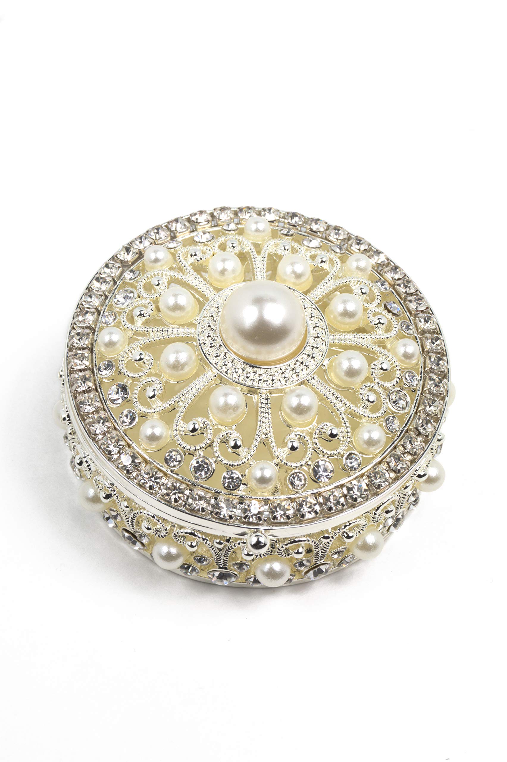 Elegant Silver Jewelry Box with Rhinestones & Pearls - Perfect for Organizing Rings, Necklaces & Earrings | Great Gift for Women
