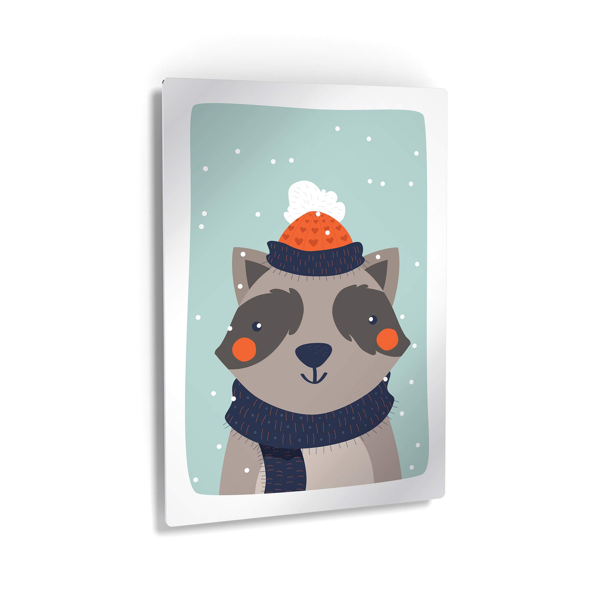 Cute Raccoon Winter Theme Metal Wall Art - Turquoise Background Kids Room Decor, Nursery Decor, Baby Room Decor - 12x8 Inches - Made in USA | Perfect for Children's Bedrooms, Playrooms & Winter-Themed Nurseries