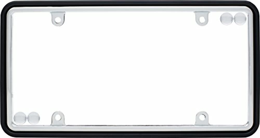 Chrome/Black License Plate Frame with Fastener Caps for Cruisers