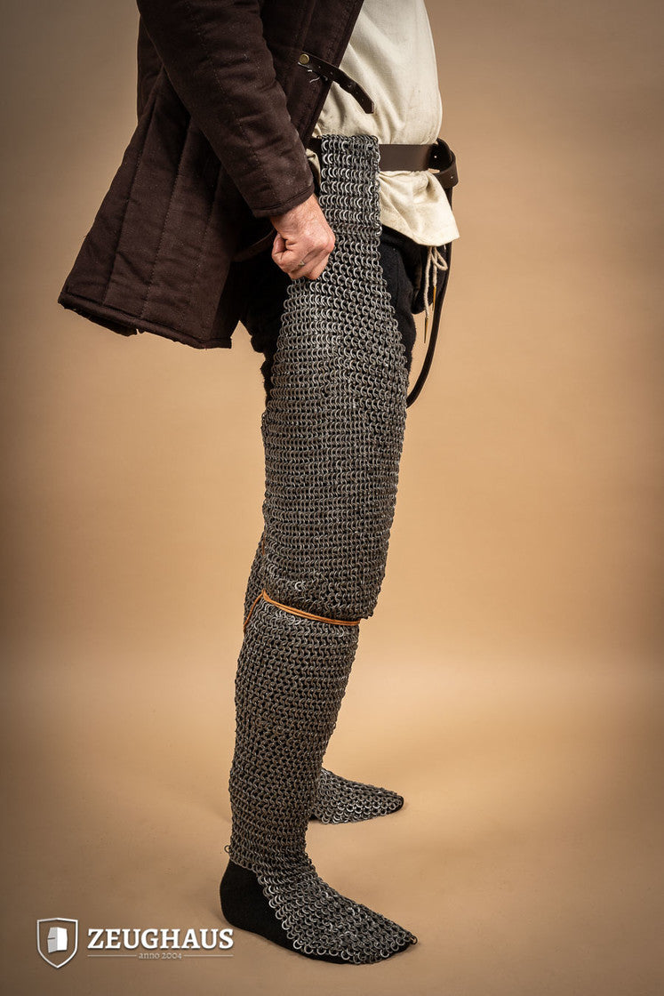 Chainmail Leg Armor - Flat Ring Wedge Riveted 9mm Steel Oiled Medieval Leg Protection for LARP, Cosplay & Renaissance Fairs