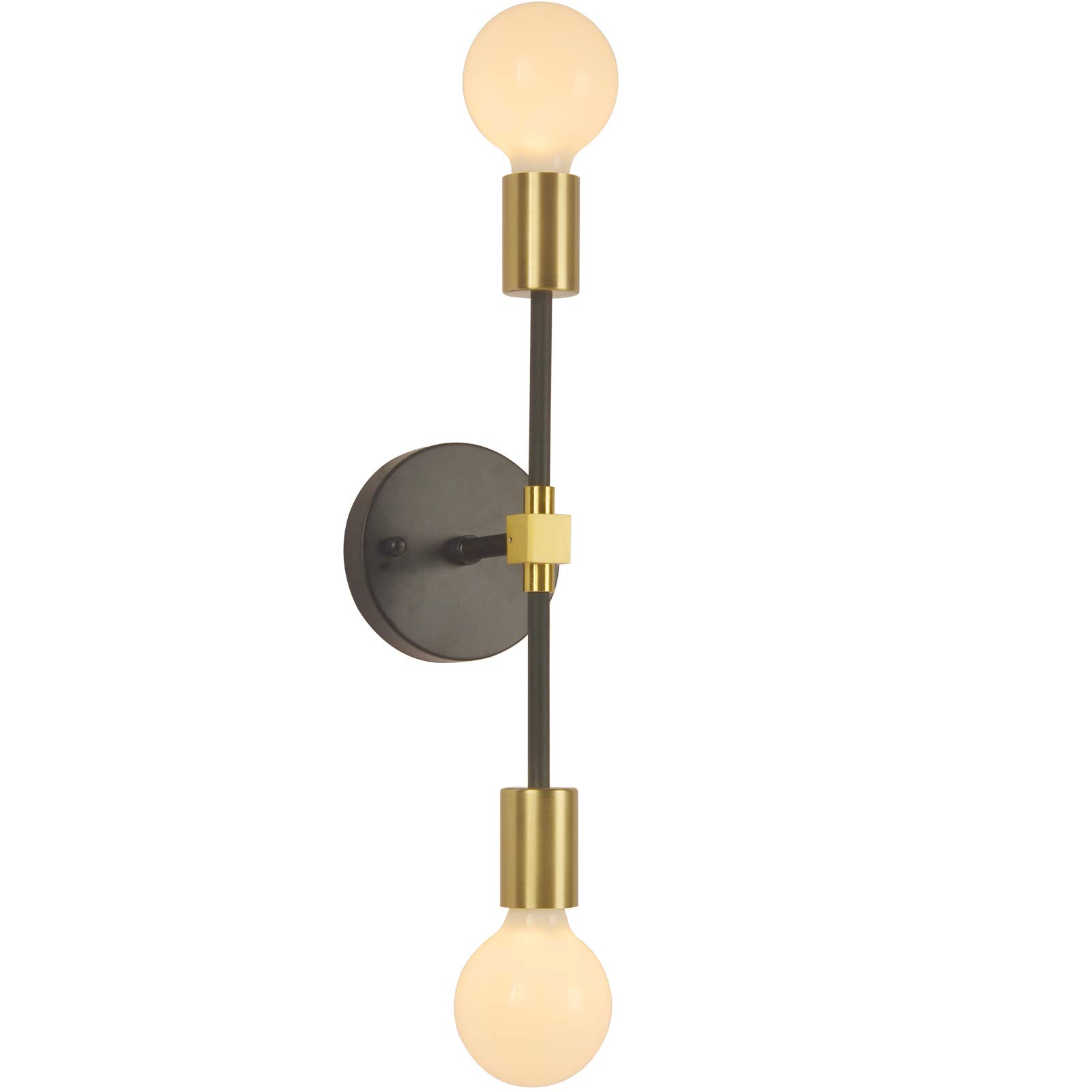 BAODEN Modern Industrial Bathroom Wall Sconce - 2 Light Vanity Fixture with Pole Wall Mount, Gold/Black Finish - Perfect for Bathroom, Bedroom, and Hallway Lighting Decor