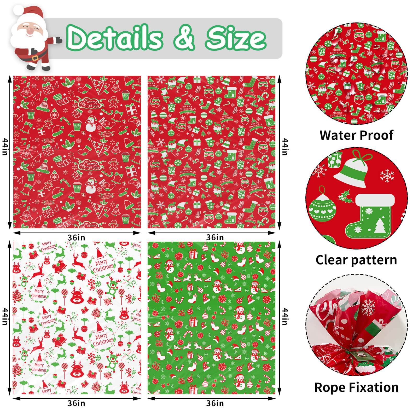 HYmoso 8-Piece Large Christmas Gift Bags Set - 44x36 Inch Extra Large Holiday Present Bags for Wrapping Gifts, Parties & Festive Decorations