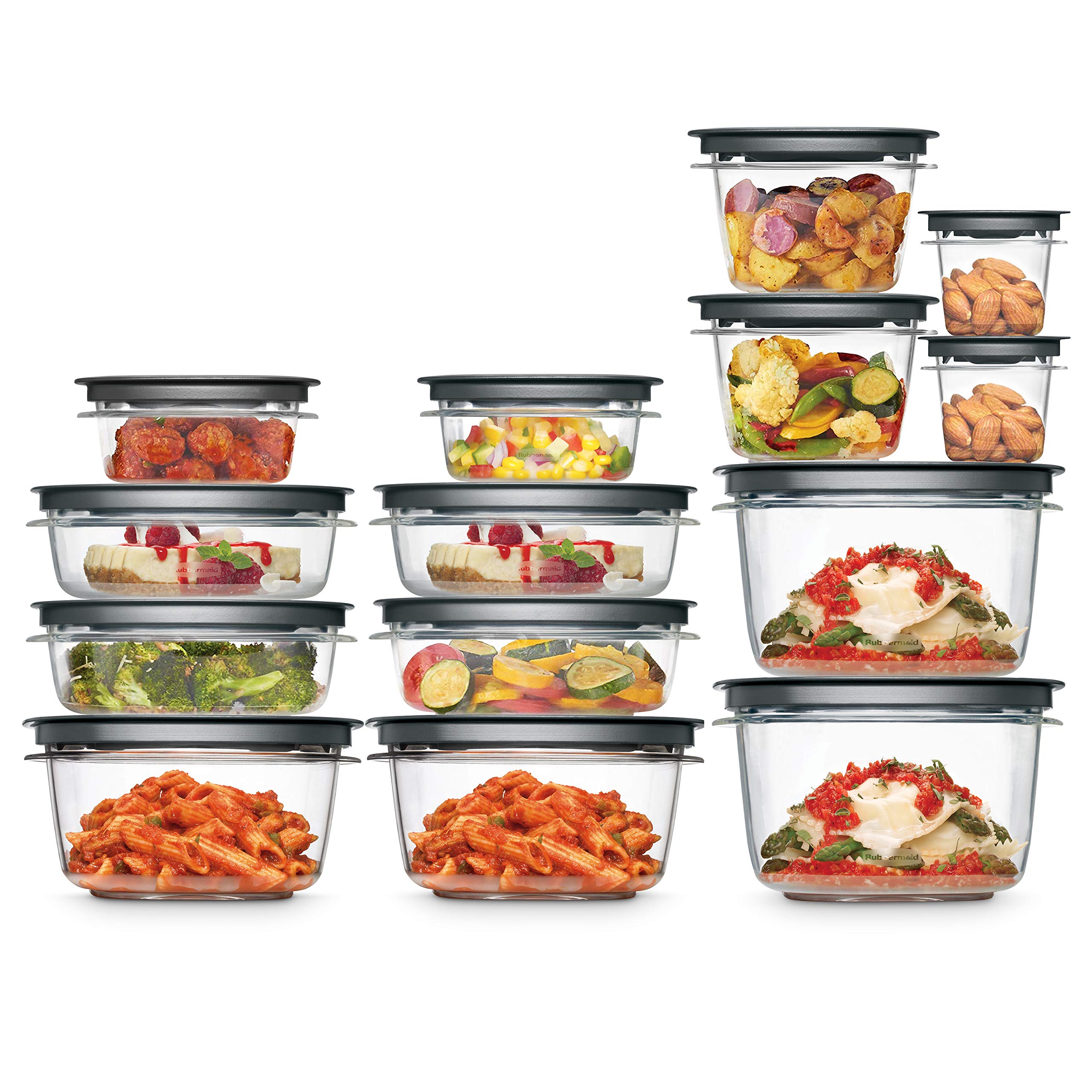 Rubbermaid 28-Piece Clear Grey Food Storage Containers Set with Premium Snap Lids - Airtight Kitchen Organizers for Meal Prep, Leftovers, Freezer & Pantry Storage - Dishwasher & Microwave Safe BPA-Free Containers - Perfect for Home, Office & Dorm Use