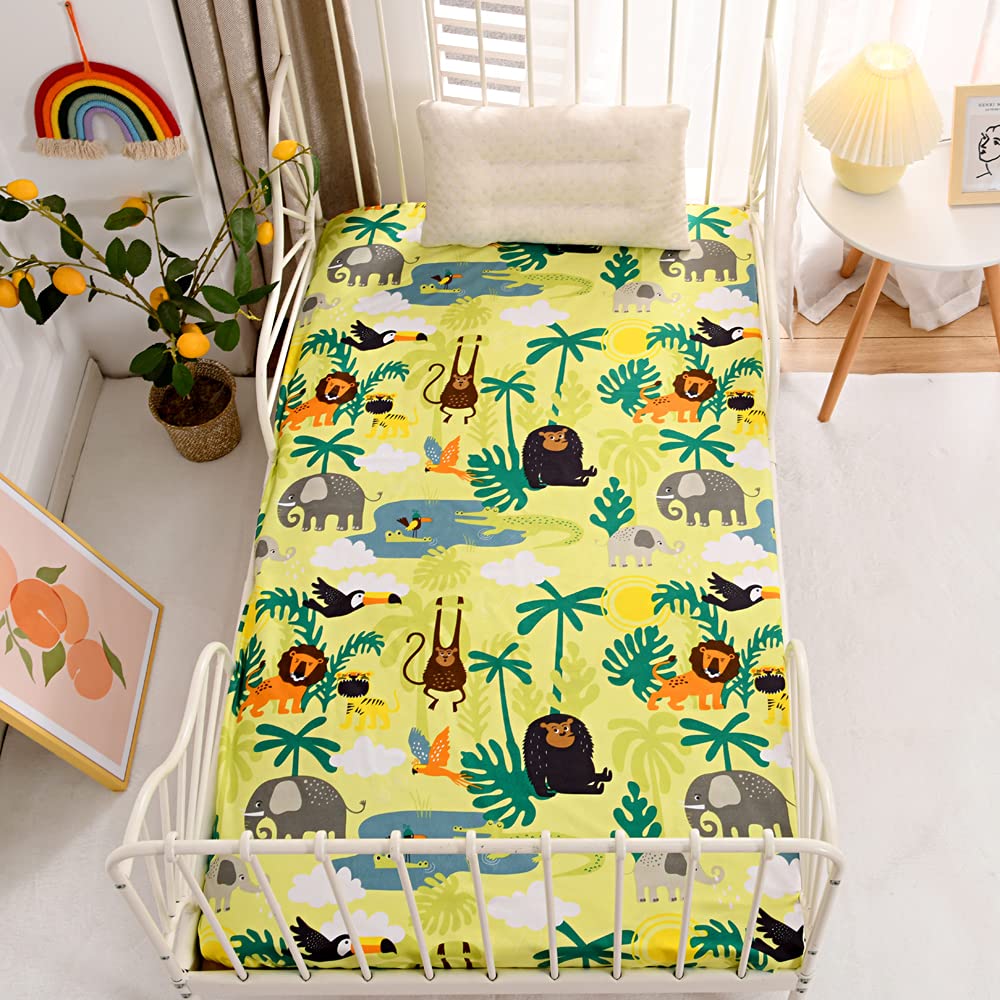 Soft Bed Fitted Sheet with Deep Pocket - 18 Inch Mattress Protector, Animal Print Twin Size Bed Sheets for Teens & Kids (Yellow Animal Pattern) - Perfect for Dorm Rooms, Sleepovers & Kids' Bedrooms