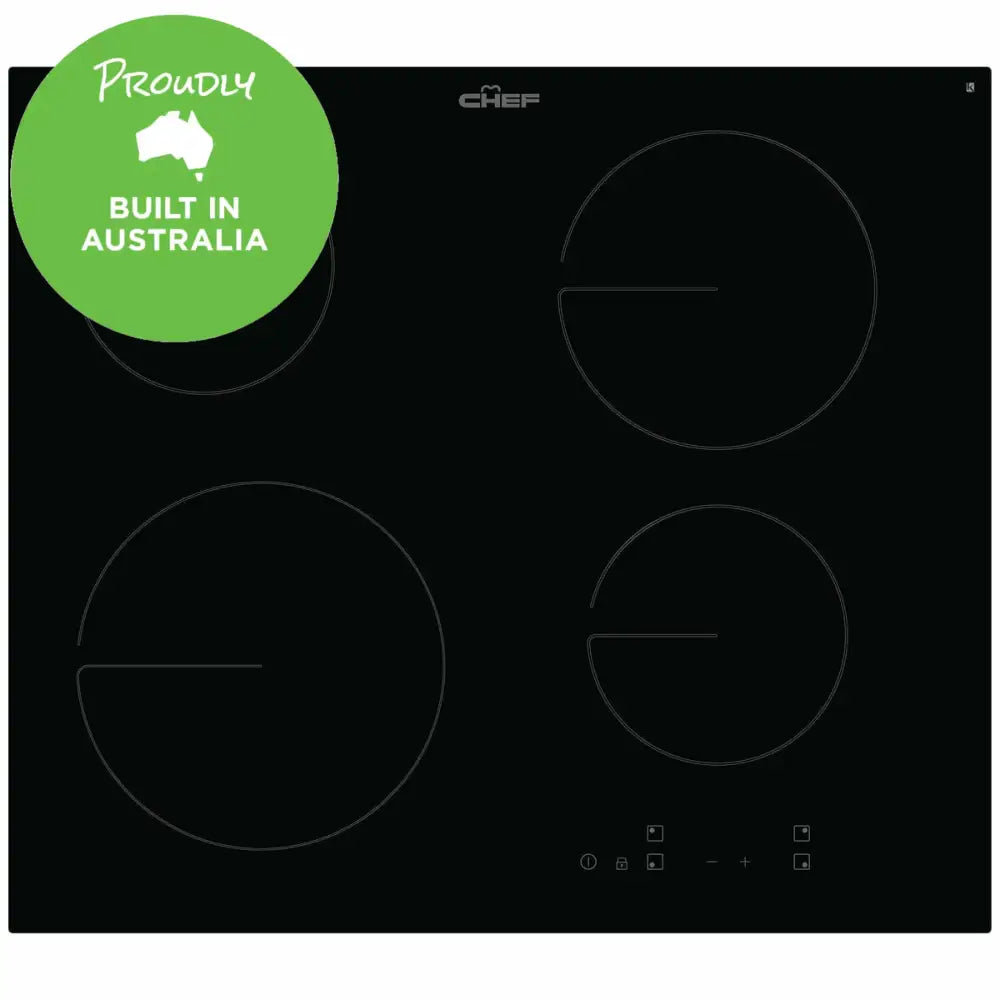 Chef CHC644BB 60cm 4 Zone Ceramic Cooktop - Premium Electric Stove for Modern Kitchens | Perfect for Baking, Boiling & Simmering | Energy Efficient & Easy to Clean