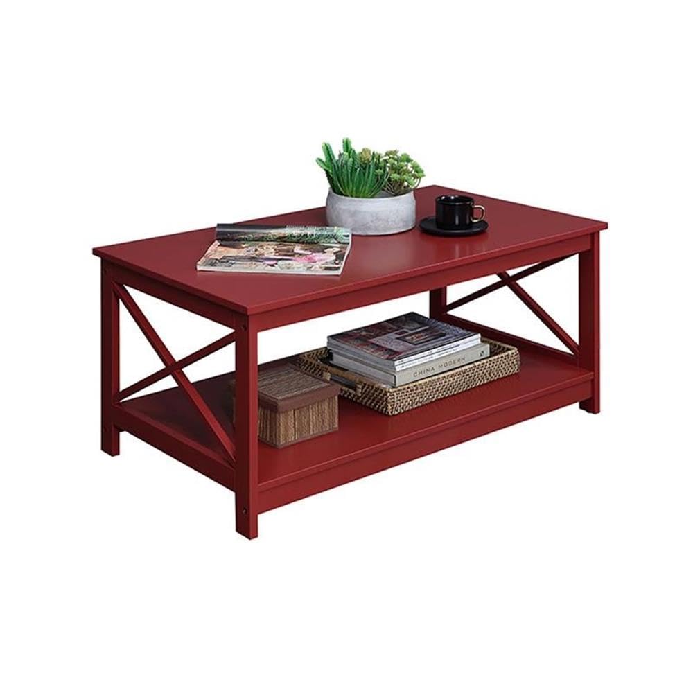 Pemberly Row Red Wood Finish Rectangular Coffee Table - Stylish Living Room Furniture for Modern Home Decor