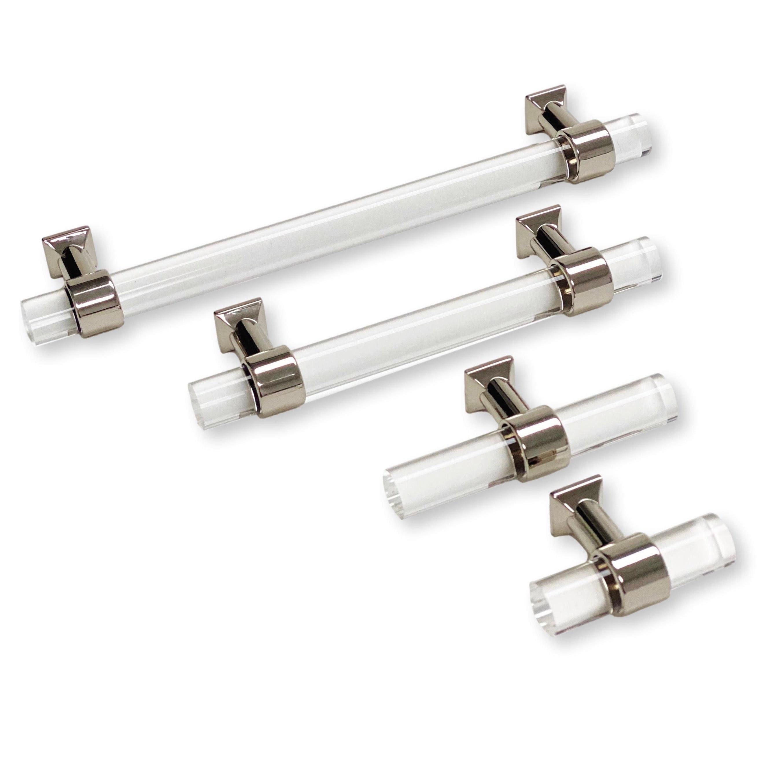 Polished Nickel Nash Drawer Pulls & Cabinet Knobs - Modern Lucite Hardware for Kitchen & Bathroom Cabinets - Durable & Stylish Home Upgrade