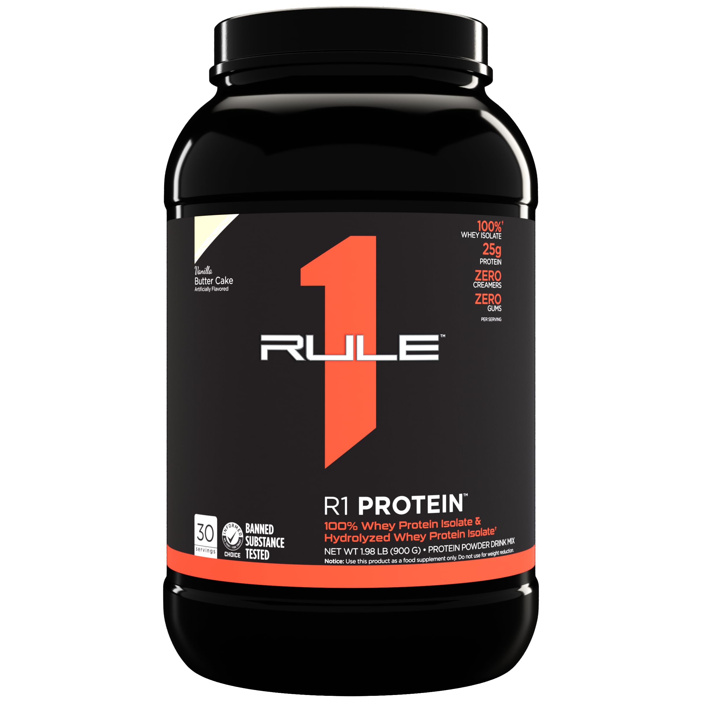 Rule One Proteins R1 Protein Powder - 25g Fast-Acting, Super-Pure 100% Whey Isolate & Hydrolysate with 6g BCAAs (2lb, Vanilla Butter Cake) - Post-Workout Recovery & Muscle Growth Supplement for Athletes & Fitness Enthusiasts