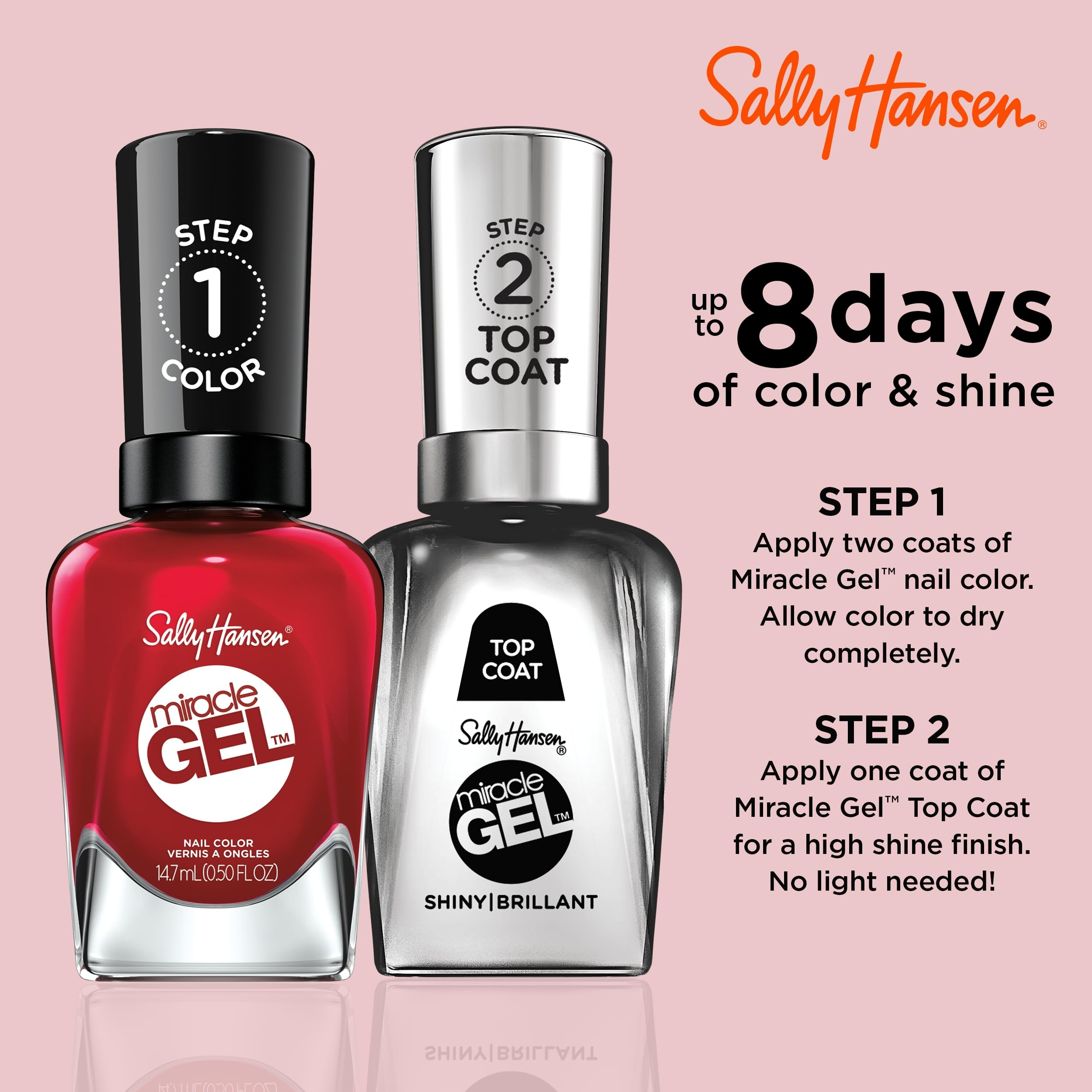 Sally Hansen Miracle Gel Nail Polish - Rhapsody Red, Long Lasting Gel-Like Formula, No UV Lamp Needed, Chip Resistant, Salon Quality at Home | Perfect for Parties, Weddings & Everyday Wear