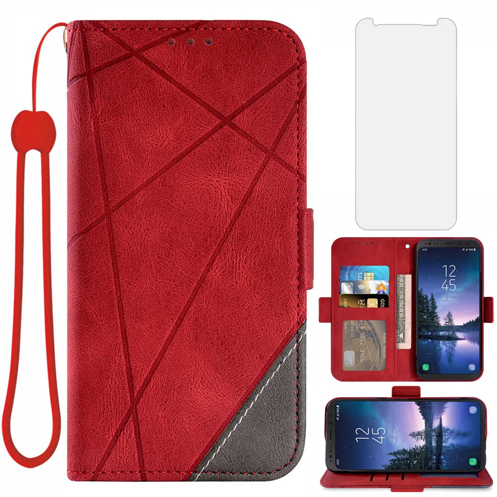 ASUWISH Wallet Case for Samsung Galaxy S8 Active with Card Holder & Kickstand | Flip Cover with Tempered Glass Screen Protector | Compatible with S8Active 8s S8 8Active G892A (Red) - Perfect for Work, Travel & Everyday Use