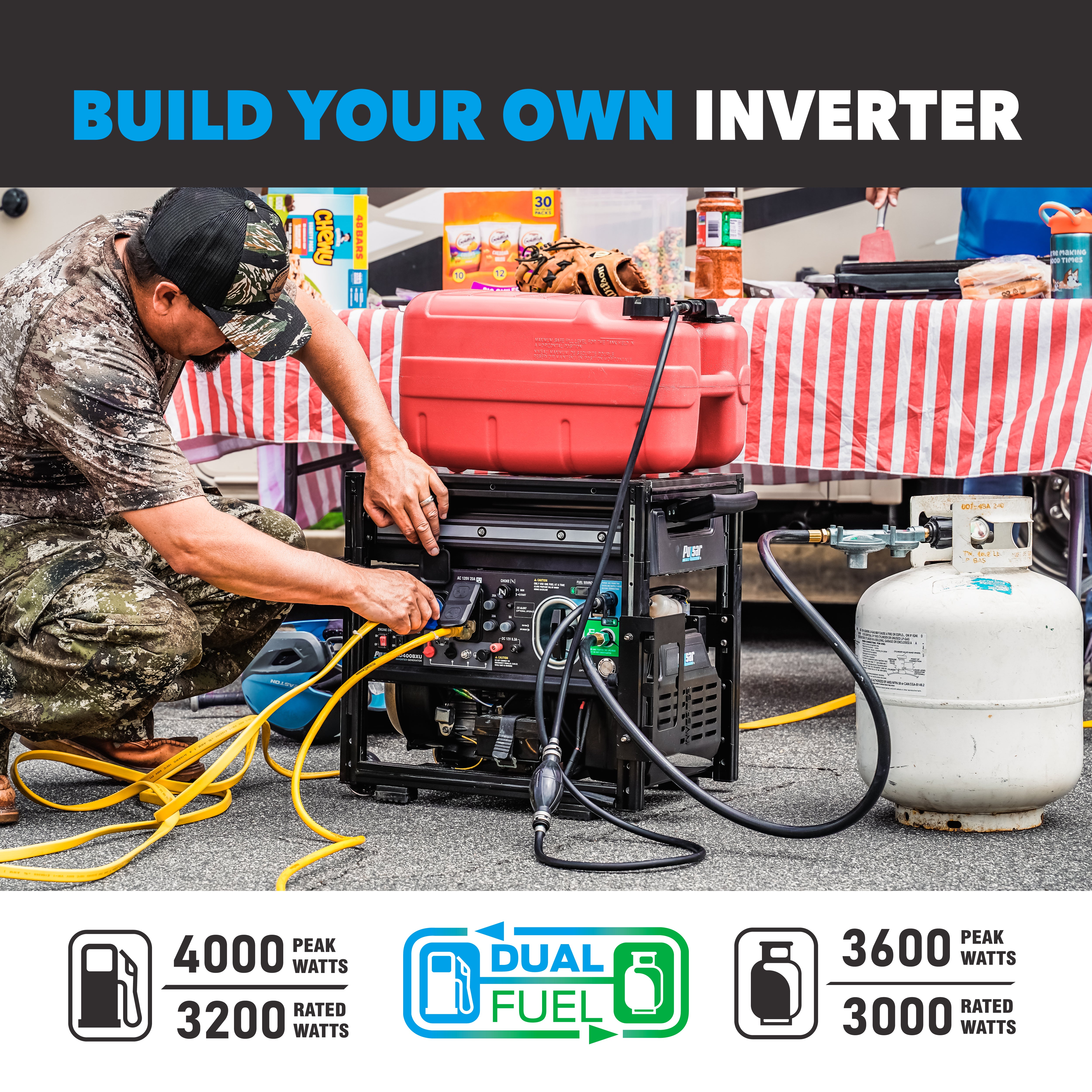 Pulsar 4000W Dual Fuel Inverter Generator - Portable & Quiet Power for Camping, RV & Emergency Backup - GD400BXU Series