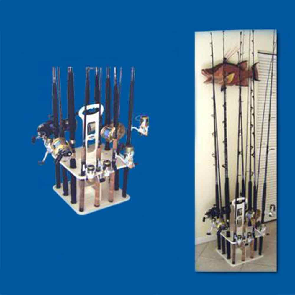 Deep Blue Marine Products V 12 Polymer Fishing Rod Holder - Holds 14 Rods & Reels with 2 Fly Rod Tube Holes - Perfect for Boat, Kayak, and Garage Storage