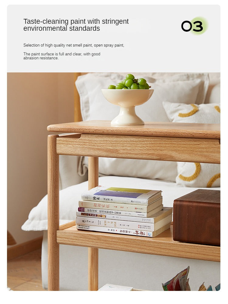 Solid Oak and Ash Wood Mobile Side Table - Portable End Table for Living Room, Bedroom, or Outdoor Use