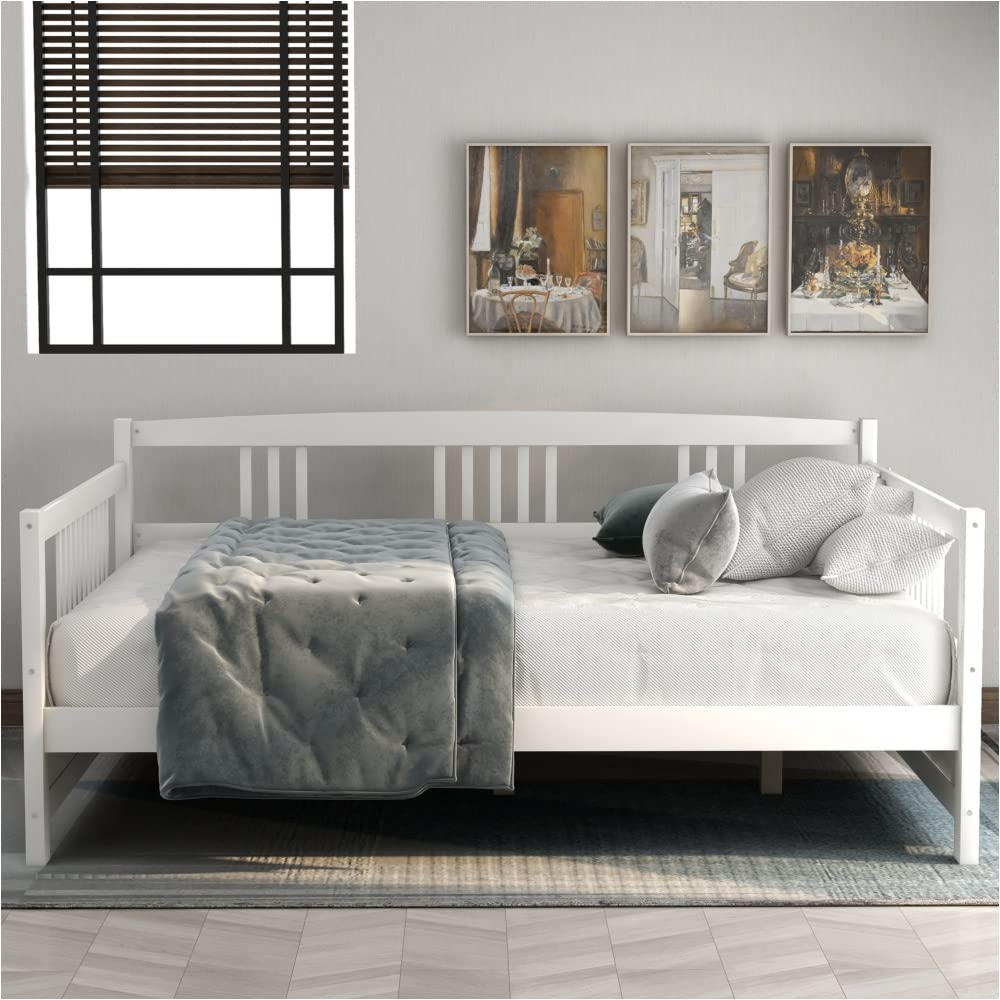 HuaZo Full Size Wooden Daybed with Support Legs - White Wood Bed Frame for Guest Room, Dorm, or Small Space - Sturdy & Stylish Sleeping Solution