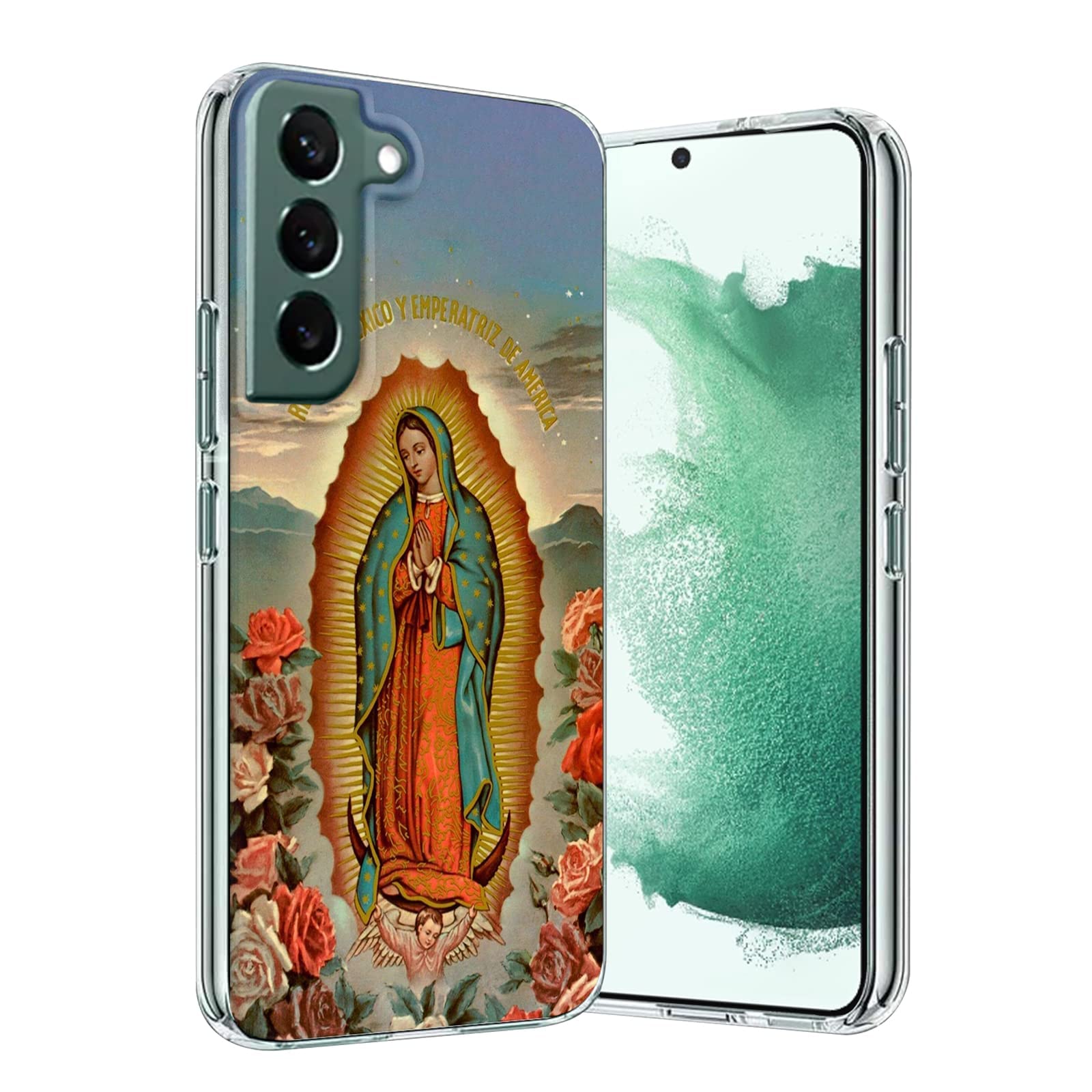 Galaxy S22 Clear Shockproof Phone Case with Virgin Mary Design for Protection & Style