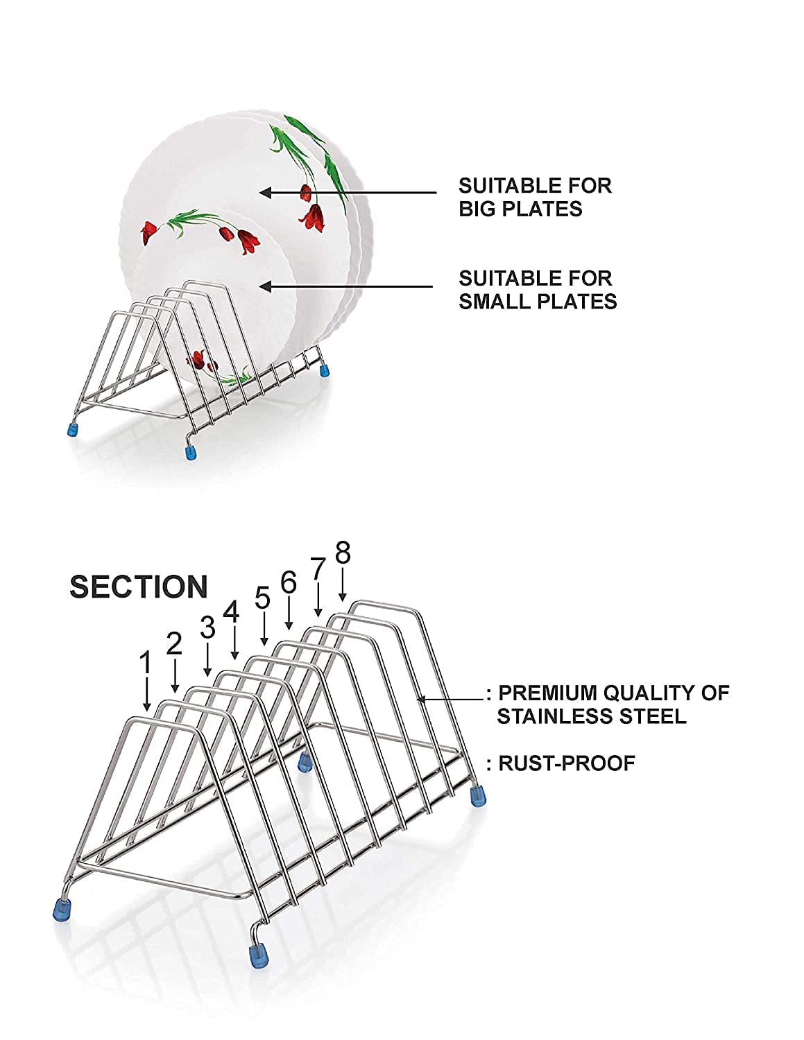 **Stainless Steel 8-Section Kitchen Thali Rack - Dish Drying Rack, Plate Stand & Utensil Holder for Organized Storage | Perfect for Indian Cooking, Buffet Serving & Small Kitchen Spaces**