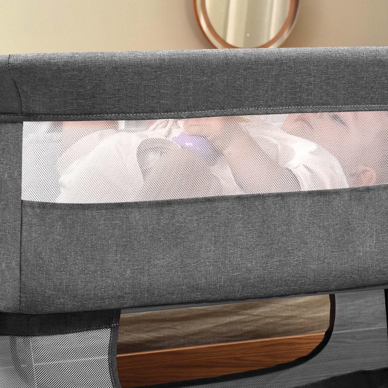 3-in-1 Adjustable Portable Baby Crib & Bassinet - Convertible Bedside Sleeper for Newborns & Infants (Grey) | Nursery, Travel & Co-Sleeping Essential