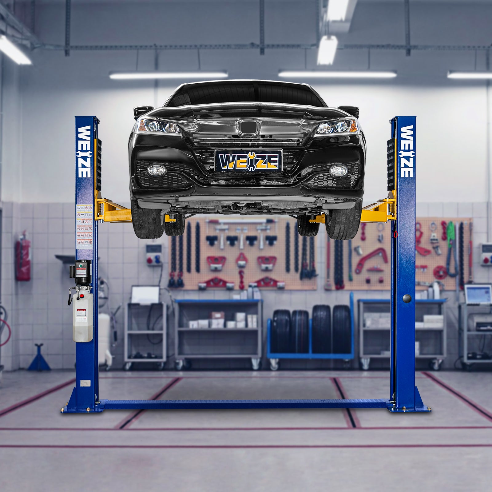 WEIZE 2 Post Car Lift 11000 lbs Capacity - 220V 3HP Heavy Duty Auto Lift with Double Point Lock Release for Auto Repair Shops & Home Garages