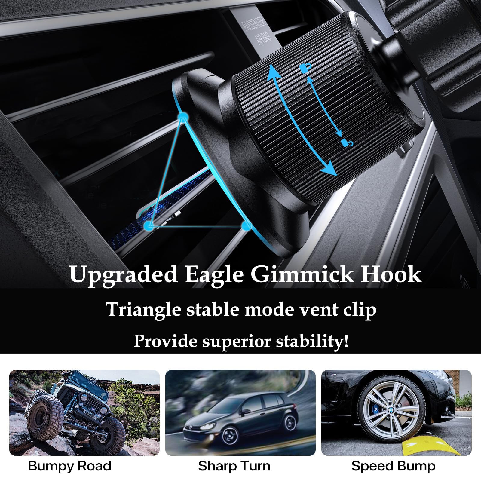 Magnetic Car Vent Mount with 15W Fast Wireless Charging - LED RGB Phone Holder for iPhone 16/15/14/13/12 | Secure Hands-Free Charging Solution for Commuting & Road Trips