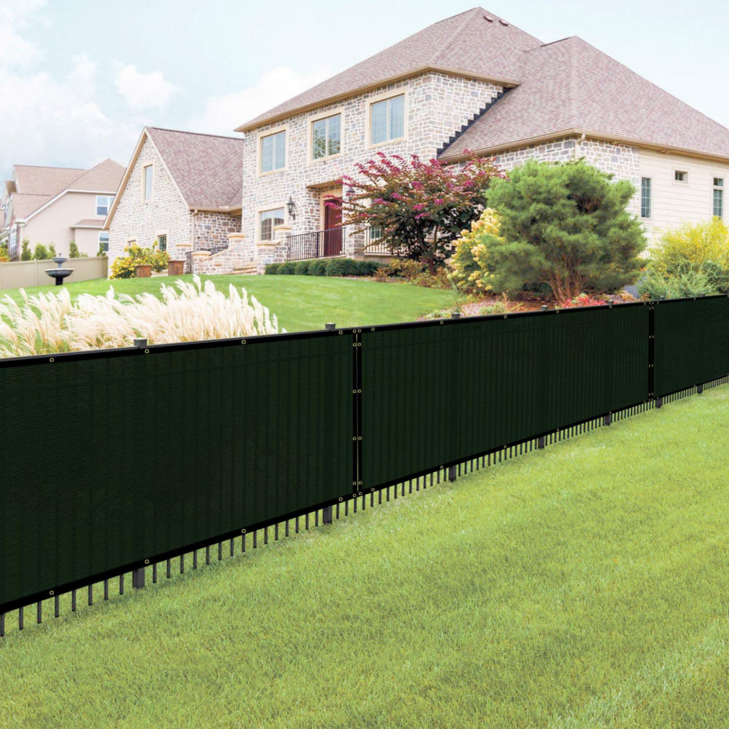 E&K Sunrise 6' x 50' Green Privacy Fence Screen - Heavy Duty Outdoor Mesh Fabric for Backyard, Garden & Commercial Use - Windproof Shade Windscreen (Set of 2) - Perfect for Patio, Poolside & Event Privacy
