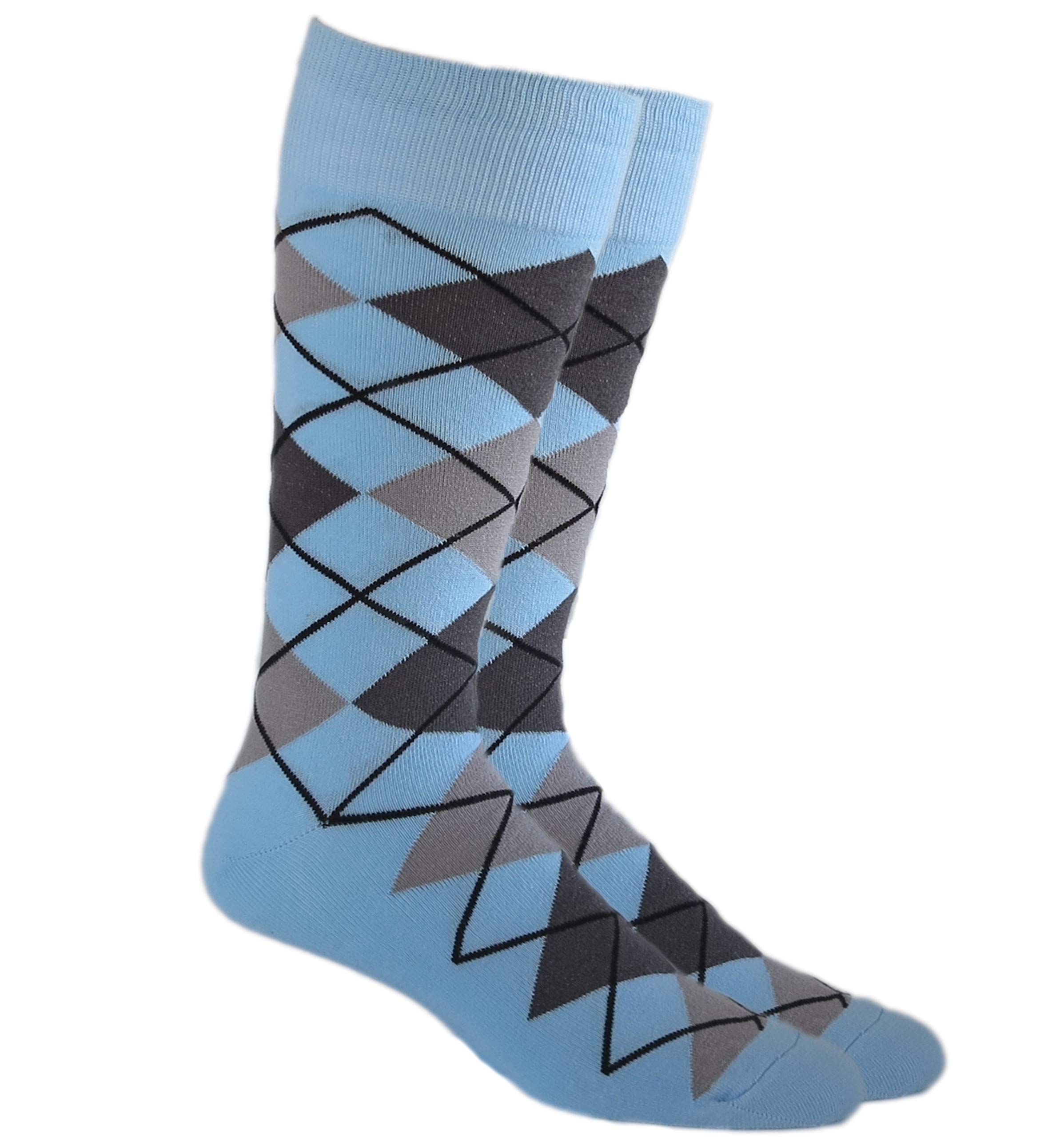 Vangobeauty Men's Wedding Socks - Groomsmen Dress Socks in Light Blue & Grey Argyle Pattern - Perfect for Weddings, Formal Events & Special Occasions