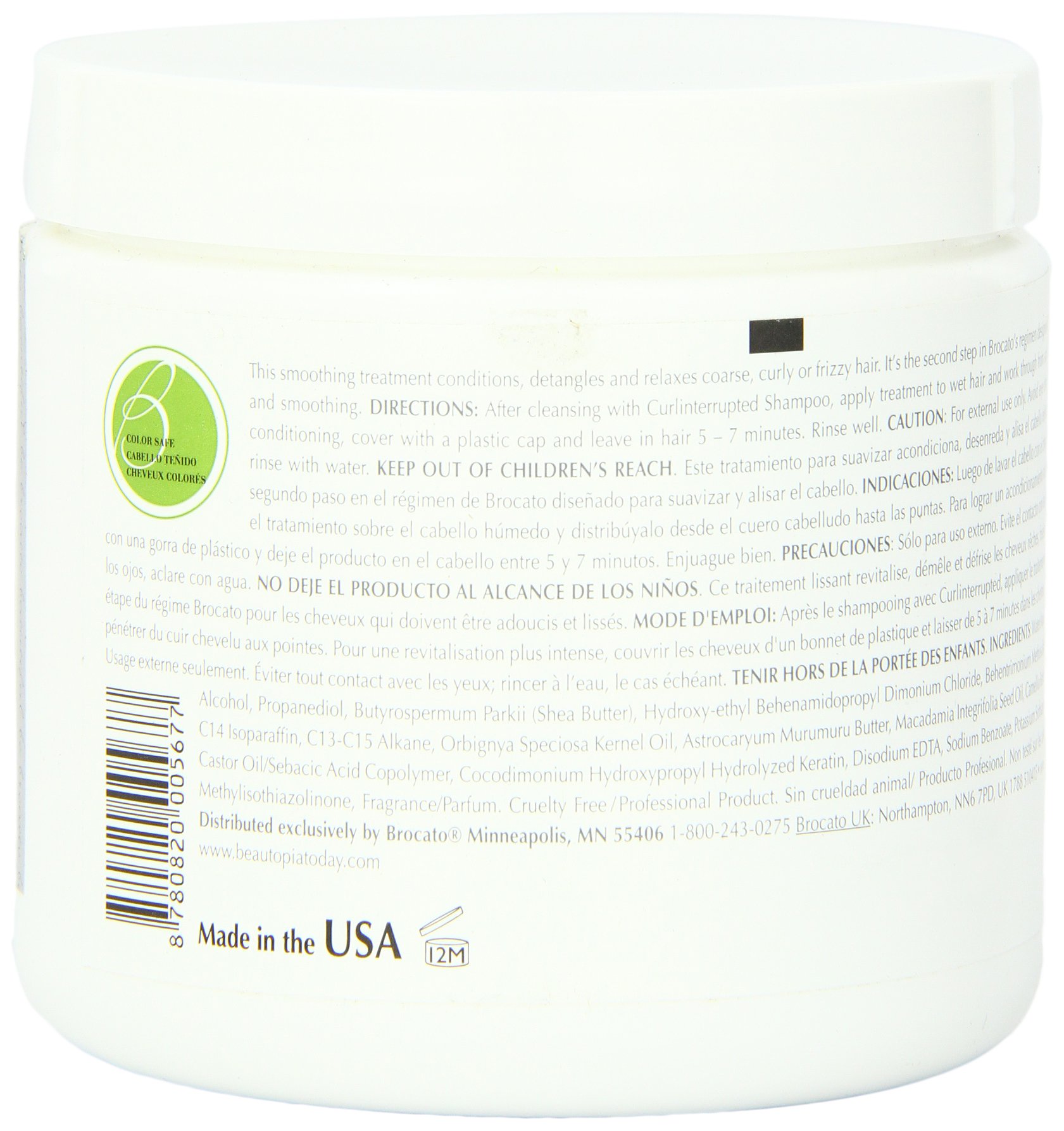 Brocato Curlinterrupted Smoothing & Hydrating Treatment for Curly Hair - 16 oz Leave-In Conditioner | Frizz Control & Moisturizing Hair Care for Dry, Damaged Hair | Salon Quality at Home