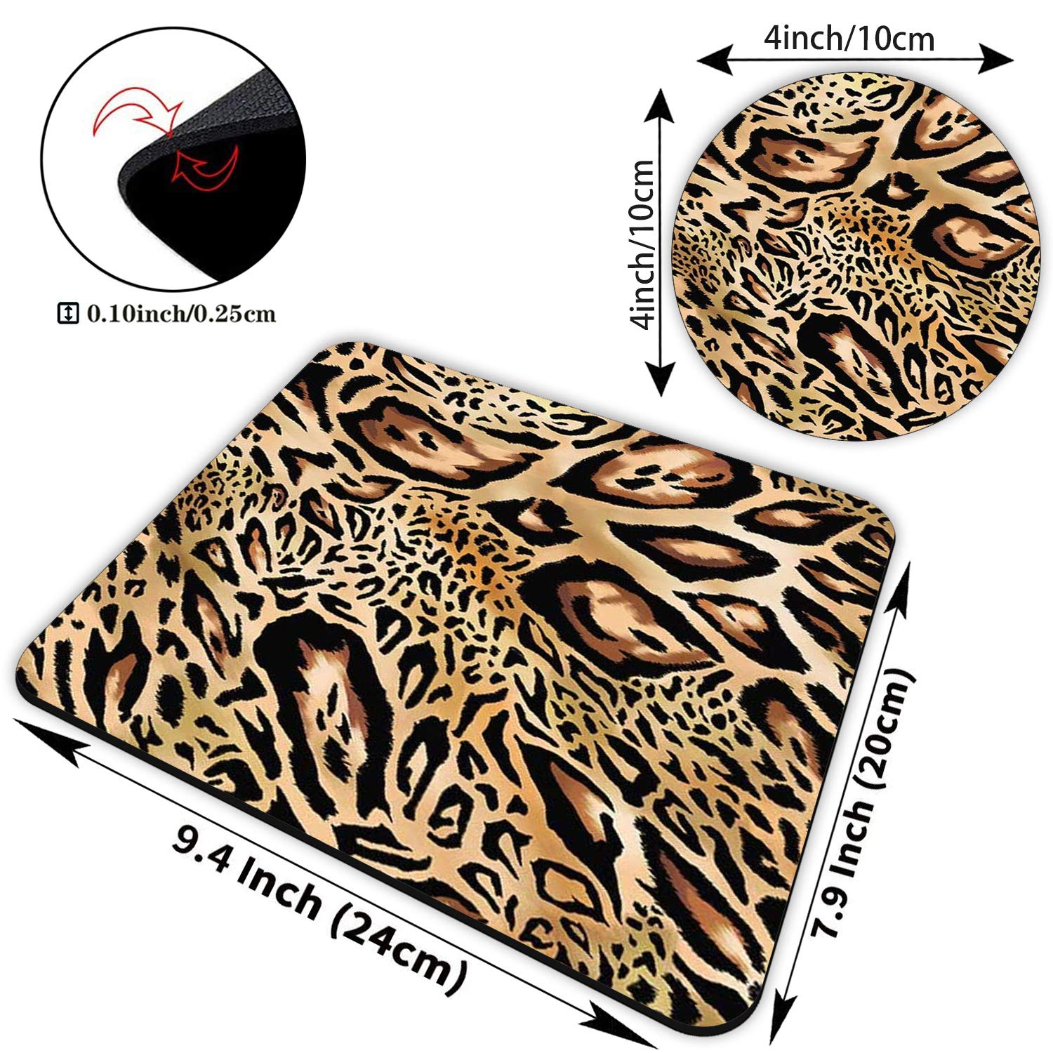 Premium Leopard Print Gaming Mouse Pad & Coasters Set - Non-Slip Rubber Rectangle Mouse Mat for PC, Laptop, Office & Gaming - Ergonomic Desk Accessory for Work, Home & Esports