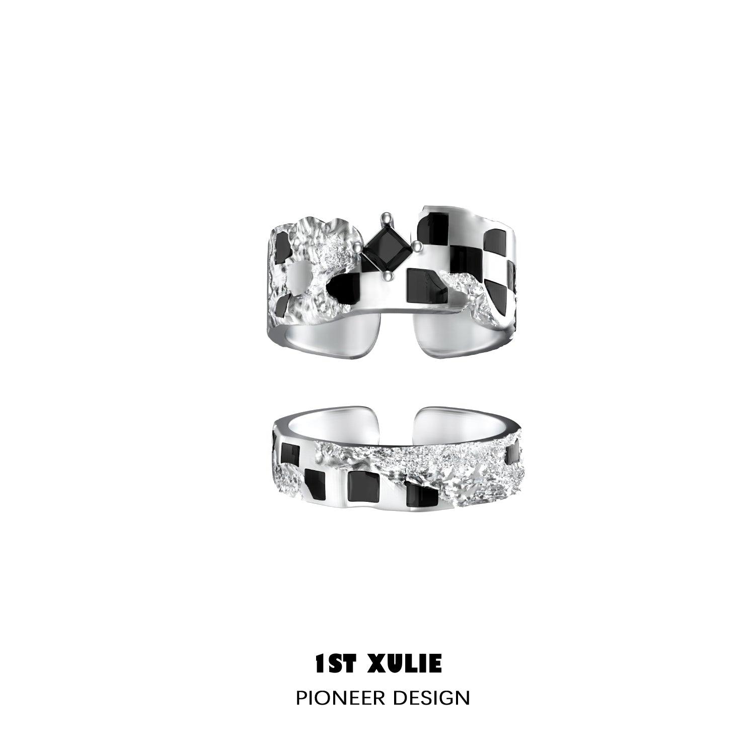 Checkerboard Sterling Silver Adjustable Opening Ring for Women - Elegant Stackable Jewelry for Everyday Wear, Gifts & Special Occasions