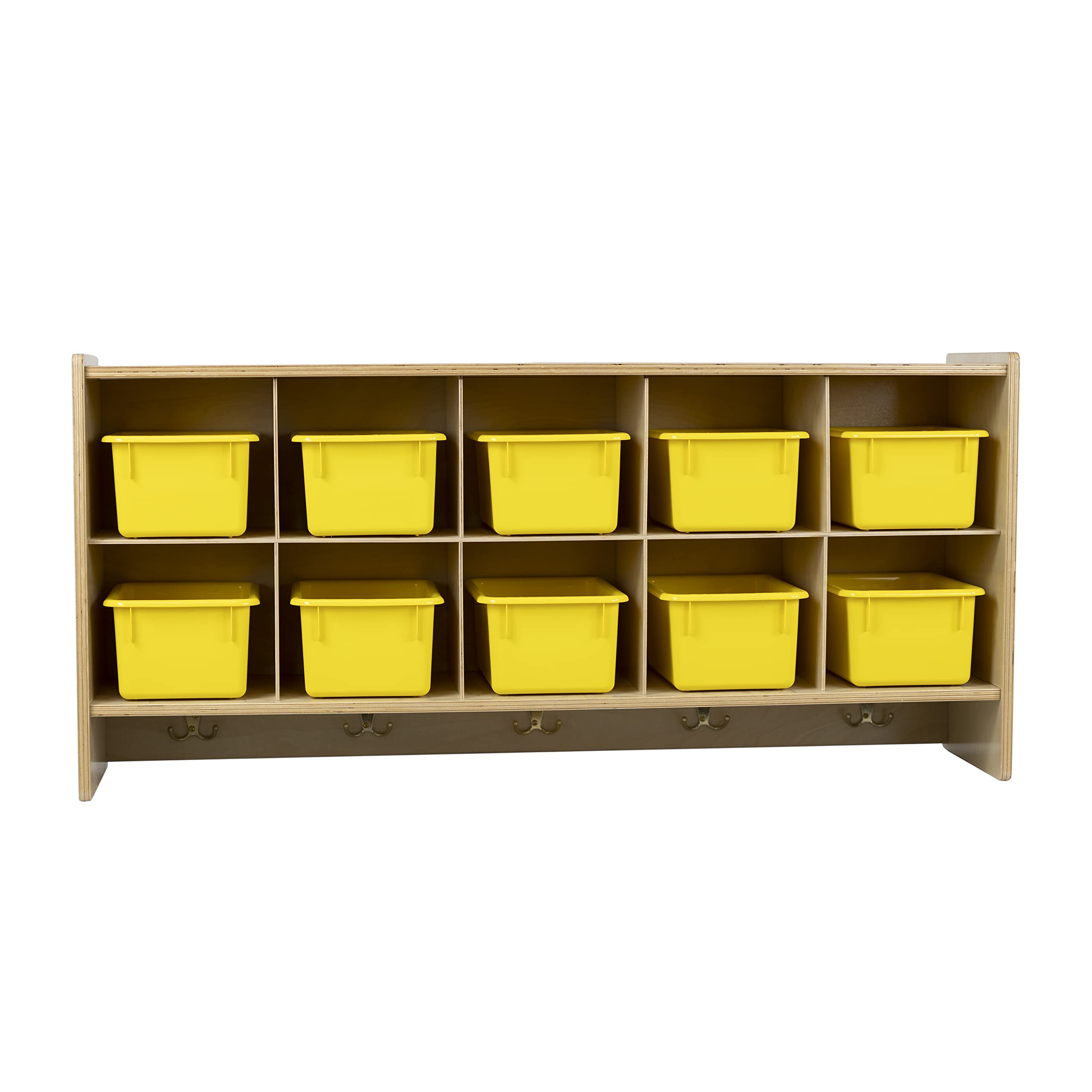 10-Section Wall Mounted Storage Cabinet with Yellow Bins | 100% Birch Plywood Classroom Organizer | Perfect for Preschool Cubbies, Toy Storage & Home Organization
