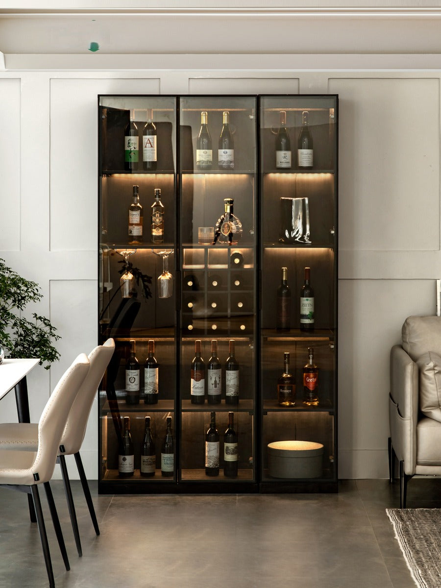 Premium Oak Solid Wood Wine Cabinet with Glass Doors - Elegant Display for Wine Bottles, Perfect for Dining Room, Bar, or Home Cellar Storage
