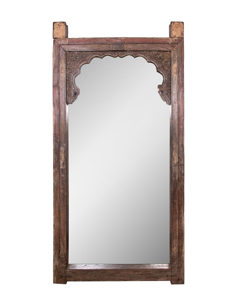 Hand Carved Indian Arch Mehrab Window Frame Mirror - Chocolate Brown - Perfect for Home Decor, Living Room, Bedroom & Boho Style Interiors