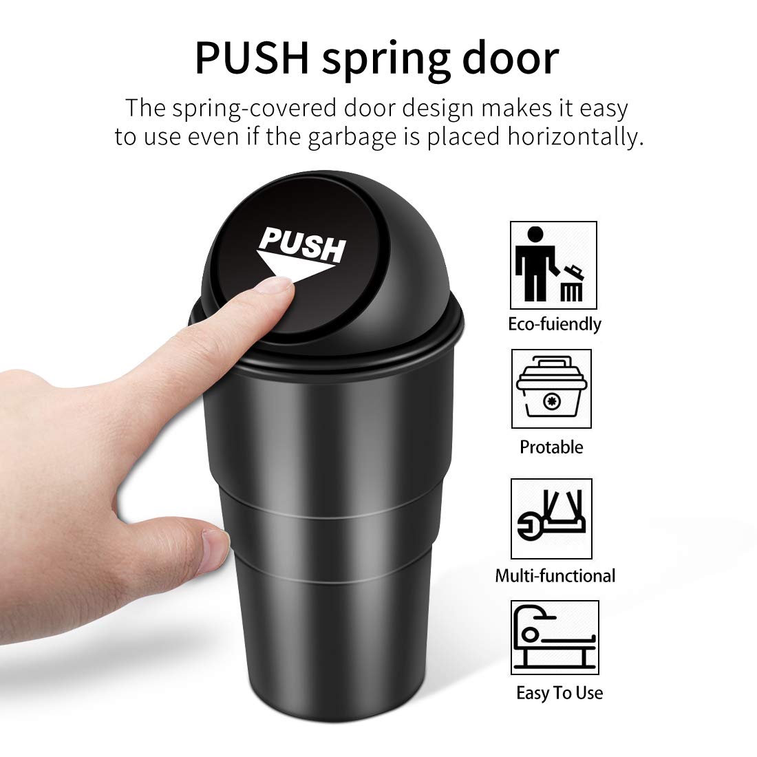 Leakproof Car Garbage Can with Lid - 2 Pack Small Trash Bin for Vehicle Cup Holder, Office, Home, Kitchen & Bedroom | Perfect for Road Trips, Commuting & Daily Use (Double Black)